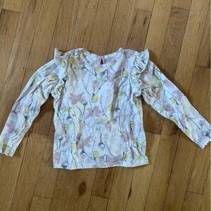 Burt’s bees organic floral ruffle long sleeve blouse top watercolor pastel 4T